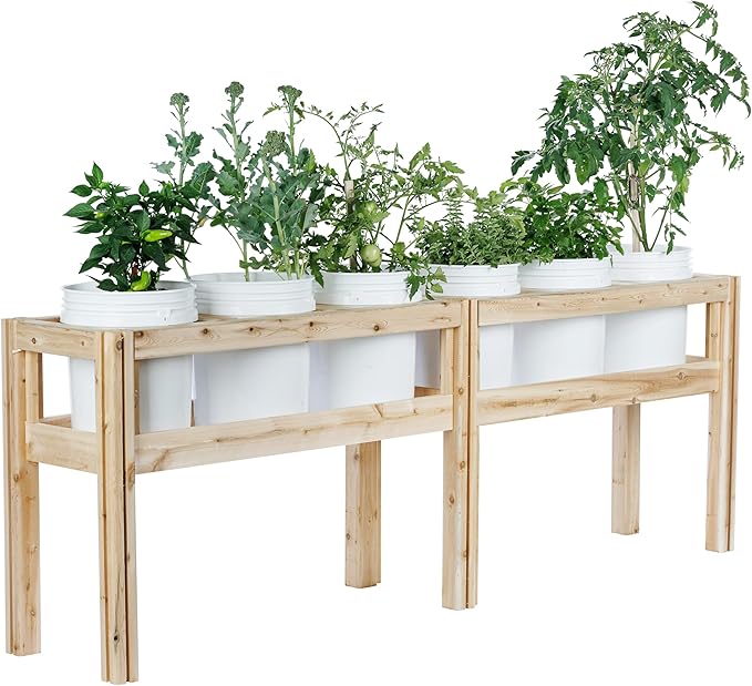 Greenes Fence Six Bucket Elevated Cedar Wood Garden Frame 84 in. x 16 in. x 30 in. - Made in USA with North American Cedar