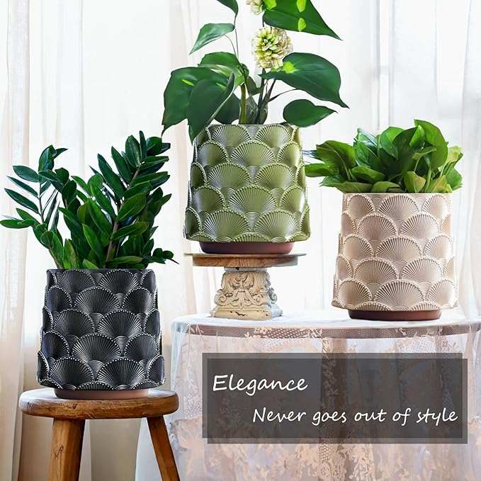 GUGUGO 8 Inch Pearl Black Scale Planter Cute Unique Plant Pot with Drainage Eclectic Colorful Small Flower Planters Pots for Indoor Plants Rainbow Funny Succulent Gardening Pot Gifts