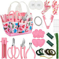 Lasnten 211 Pcs Gardening Tools Kit Floral Arrangement Supplies Pink Tote Storage Bag and Flower Stripper Floral Gloves Pruning Shears Scissors Etc Bouquets Crafts Gifts for Women Valentine's Day