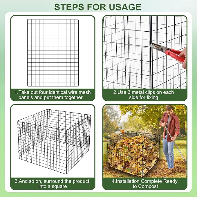 Large Compost Bin Outdoor Square Mesh Garden Wire Compost Bin for Stacking Leaves and Yard Waste Black 36X36X28 Inches