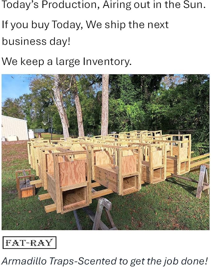 Armadillo Traps by Fat-RAY These Traps are Scented from Live Armadillos. Made from 3/4 Treated Plywood with Marine Plywood Doors.