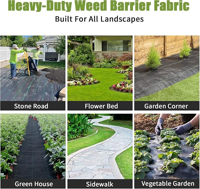 Driveway Fabric 4ftx100ft Black Weed Barrier Landscape Premium Fabric 3.2oz Road Fabric Commercial Heavy Duty Durable Woven Geotextile Fabric Garden Weed Control Cloth with 10 U-Securing Pegs