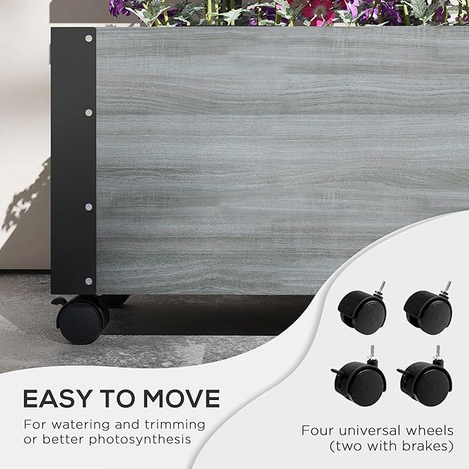 Raised Garden Bed with Trellis 58 Outdoor Wooden Planter Box with Wheels for Vine Plants Flowers Climbing and Planting Gray