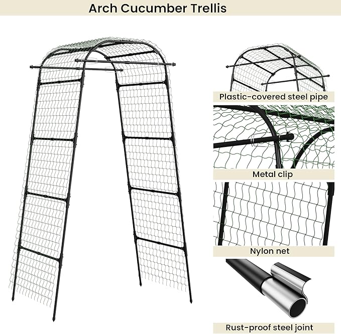 Cucumber Trellis for Raised Bed U-Shape Metal Garden Arch Rustproof PE-Coated Plant Support for Cucumbers Beans Tomatoes Squash Flowers (Black 31.5 * 49.2 * 82.7inch(L*W*H))