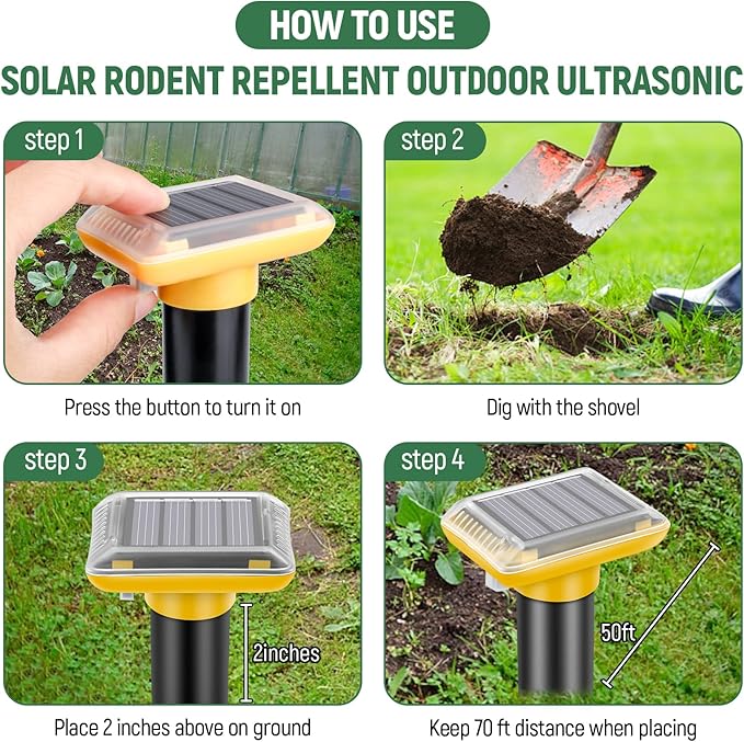 Mole Repellent Solar Powered2026 Upgraded Vole Repellent Ultrasonic Solar PoweredMole Repeller Outdoor for Lawns Garden YardGopher Trap Killer for GopherSquirrel(Yellow4 Pack)
