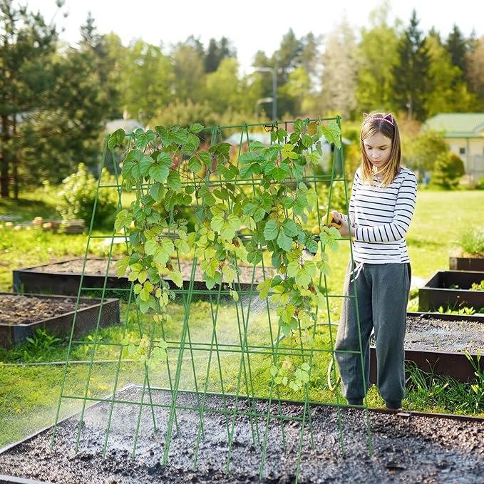 Cucumber Trellis 2 Pack Foldable A-Frame Garden Trellis for Raised Bed Garden Grow Support with Plant Support Clips Twist Ties Plastic Ties for CucumberTomato Climbing Plants and Flowers