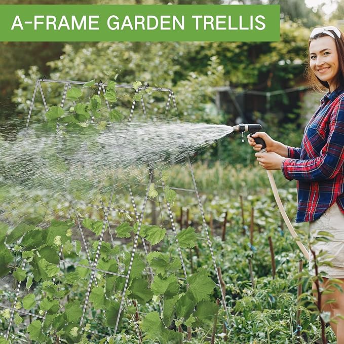 Foldable Cucumber Trellis for Raised Bed 35 x 18 A Frame Garden Trellis for Climbing Plants Vegetables Tomato Pea Grape Metal Cattle Panel Trellis with Gloves (2 Pack)