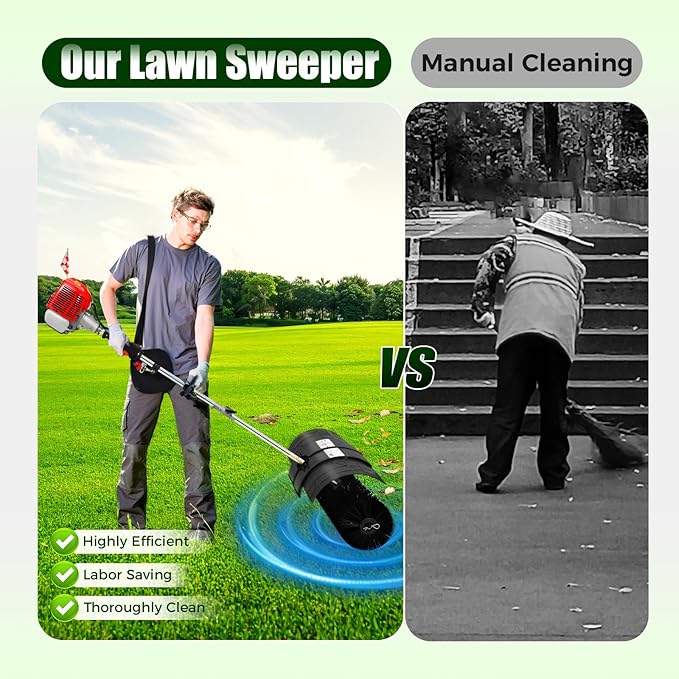 Gas Power Snow Sweeper Broom 2-Stroke 2.3hp 52cc Driveway Turf Lawns Artificial Grass Power Brush Lawn Sweeper Cleaner Tools with Nylon Brush Power Broom for Artificial Turf