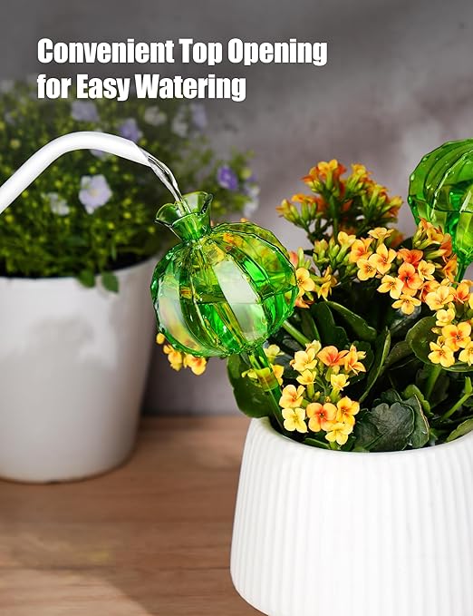 NiHome Plant Watering Globes 4-Pack (2 Small + 2 Large) Green Glass Cactus Self Watering Globe Glass Waterer for Potted Plants Automatic Mini Irrigation System Adorable Gardening Tool