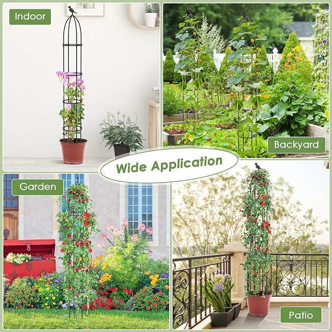Happygrill Garden Trellis for Climbing Plants 78” Tall Metal Obelisk Trellis w/Adjustable Height Gloves Cable Ties 2 in 1 Plant Cages &amp Supports for Flowers Vegetables Vines Indoor Outdoor