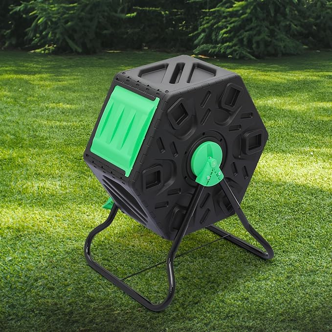 MoNiBloom 17 Gallon Single Compost Tumbler BPA Free Outdoor Light Weight Compost Bin w/Sliding Door All-Season Fast Working Rotating Chamber Composters for Garden Patio