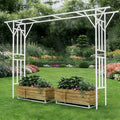 Flat Top Garden Arch Trellis Pergola 11.8 x 9.02 FT Large Metal Arbor for Climbing Plants Plastic-Coated Galvanized Steel Frame Outdoor Decorative Arch for Garden Backyard Lawn (White)