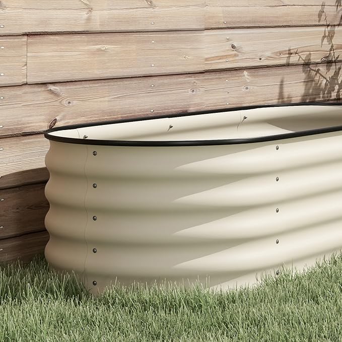 6.5' Galvanized Raised Garden Bed Kit Elevated Metal Planter Box for Flowers Herbs and Vegtables Cream 0.6mm Steel