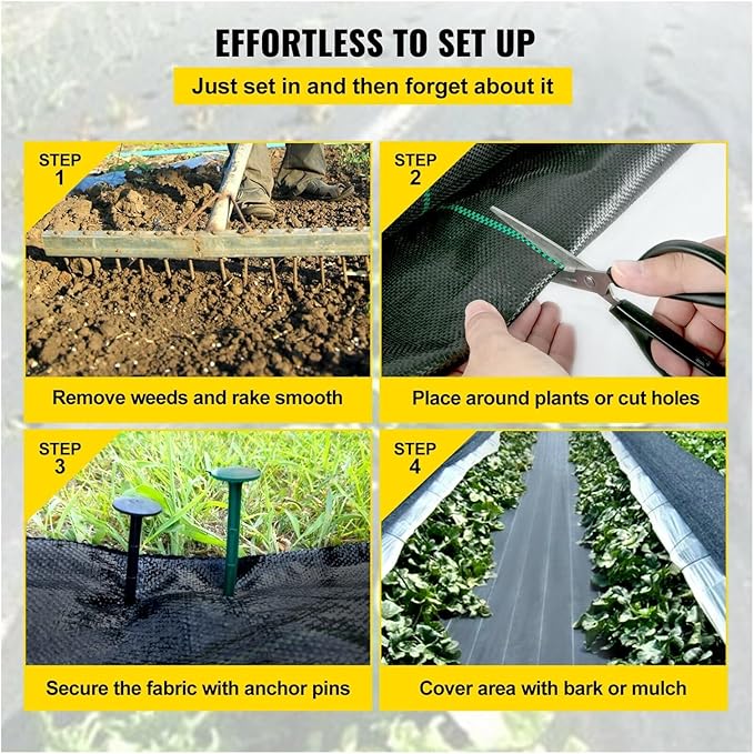 Large Weed Barrier Landscape Fabric Garden Woven Ground Cover Mat Weed Control Fabric Membrane Garden Ground Cover Black(5oz3 x 50 ft)