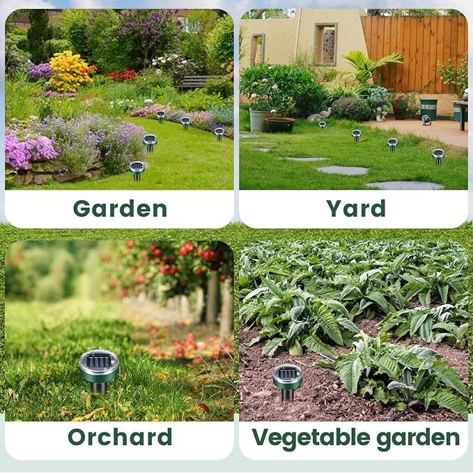 Mole Repellent for Lawns - Ultrasonic Gopher Repellent Solar Powered for GardenYard - Waterproof Sonic Mole Spike for SnakeChipmunkOutdoor Pest Control Vole Deterrent
