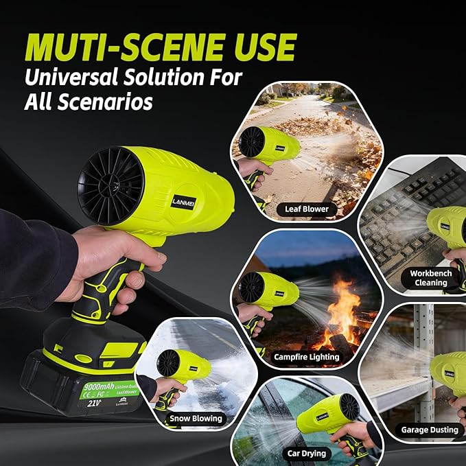 21V Cordless Leaf Blower with 2 * 3.0Ah Batteries and Charger High Power Turbo Jet Blower Lightweight Handheld Electric Blower for Lawn Care Yard Maintenance and Snow Clearing