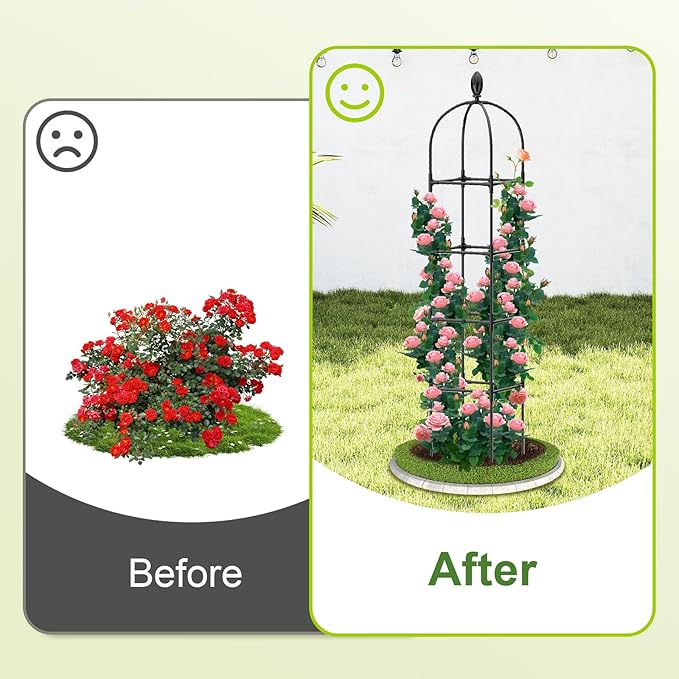 2 Pack Garden Obelisk Trellis 70 Tall Plant Support for Climbing Vine Metal Covered Plastic Coating Rustproof Heavy Duty Rose Trellis Indoor Outdoor(Black 70 * 11.8 * 11.8IN（H*W*L）)