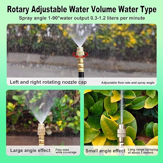 Drip Irrigation System for Garden Automatic Watering System with Adjustable 360° Copper Spray Nozzles DIY Drip Irrigation Kit for Yard Lawn Greenhouse Raised Beds &amp Potted Plants (66FT)