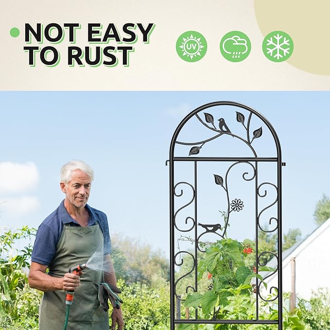 2 Pack 87x20in Garden Trellises Daisy &amp Bird Black Metal Coated Rustproof Trellis for Climbing Plants Outdoor Roses Vegetables Vines Cucumbers