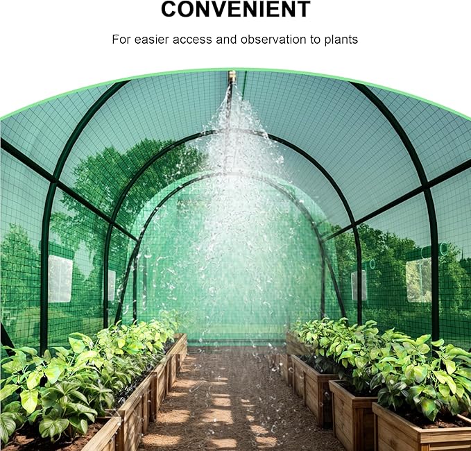 Grezone 10×6.6×6.6ft Greenhouse with Watering SystemHeavy Duty Green House Large Tunnel Greenhouses Kit Walk in Outdoor Plant Gardening for Garden Backyard Green