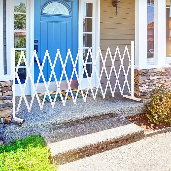 Aluminum Expandable Garden Fence Portable Barricade Gate with Casters Expansion Size 201×15.2×40.6 inches Adjustable Flexible Fence Mobile Barricade Safety Barrier