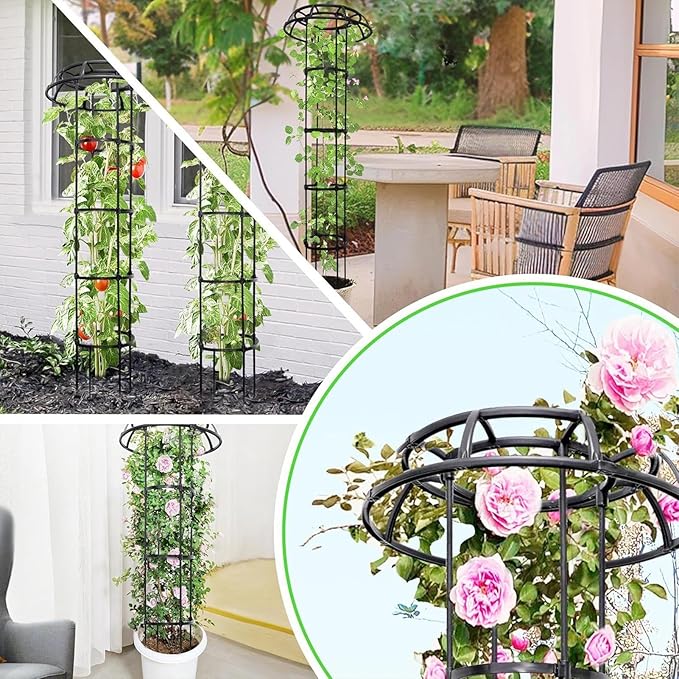 Garden Trellis for Climbing Plants - Mushroom Top Round Frame Heavy Duty Metal Support | Outdoor Obelisk Plant Tower for Cucumber Zucchini Rose Grape Ivy Vine Clematis tomatto Flower Growth Use