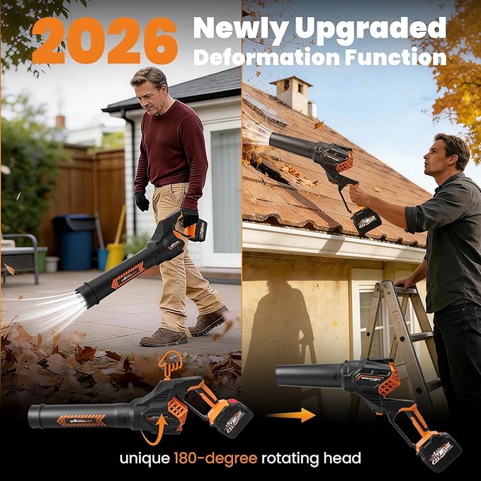 maXpeedingrods Leaf Blower Cordless 650CFM Electric Leaf Blower with 2 x 4.5Ah Batteries &amp Fast Charger 180° Deformation Blower Lightweight Leaf Blower for Lawn Care Garden Patio &amp Outdoo