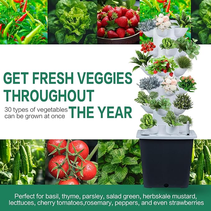 Indoor Hydroponics Growing System - 30-Plant Tower with Pump Perfect for Vegetable and Herb Garden Hydroponics Growing System Kit (No Seed)