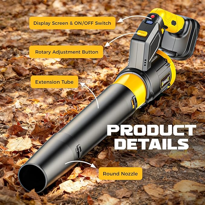180° Rotated Leaf Blower Compatible with Dewalt 20V 600 CFM Handheld Leaf Blowers Cordless 3-Speed Brushless Motor Lightweight Blower for Lawn Care Yard Garden Patio (No Battery)