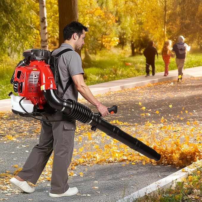 Gas Powered Backpack Leaf Blower 75.6cc 2-Stroke 850 CFM Airflow &amp 200 MPH Wind Speed Yard Blower for Leaves Snow &amp Outdoor Cleanup