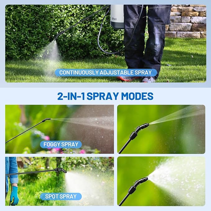 Litheli 20V Cordless Garden Sprayer 1.3 Gallon/4.75L Pump Sprayer Intelligent Pump Pressure Control 2 Spray Modes for Spraying Plants Garden Watering with 2.0Ah Battery Included