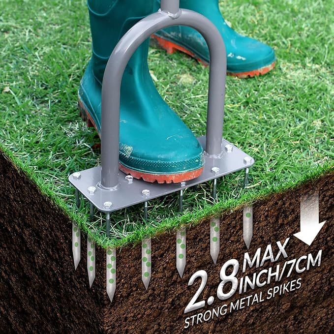 Walensee Lawn Aerator Spike Metal Manual Dethatching Soil Aerating Lawn with 15 Iron Spikes Pre-Assembled Grass Plug Aerator Tools for Yard Lawn Aeration Garden Tool Revives Lawn Health Patented