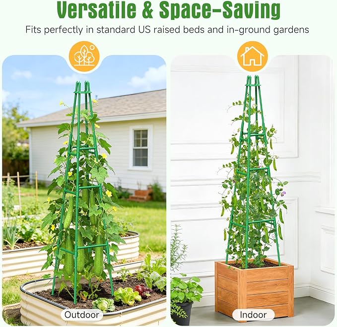 4 Pack 64 Tall Adjustable Obelisk Garden Trellis for Climbing Plants Rust-Proof Pe Coated Metal Plant Trellis Support for Raised Beds Potted Vines Cucumbers Tomatoes Indoor Outdoor Use (4 Pack)