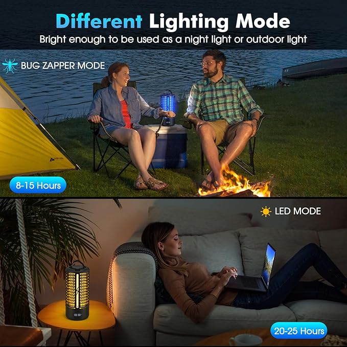 Rechargeable Bug Zapper （2 Pack） Portable Electric Mosquito Killer for Indoor &amp Outdoor Fly Trap for Camping Patio Garden Kitchen and Porch (Black)