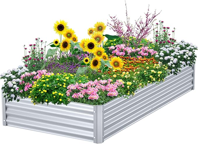 Highpro Raised Garden Bed 6x3x1ft Galvanized Metal Planter Boxes for Herbs Vegetables Flowers and Succulents Silver