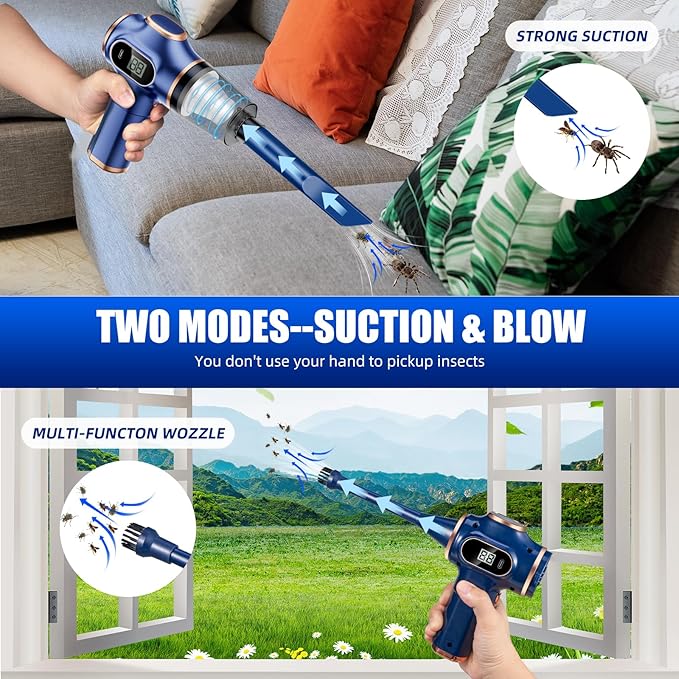 2025 Bug Vacuum CatcherSpider Killer Insect CatcherCordless Handheld Vacuum Cleaner for Car USB Rechargeable for Stink BugMothSpider Strong Suction 1pcs