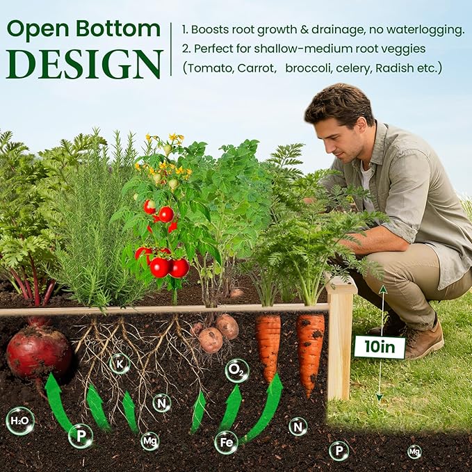 MIXC 8×2ft Wooden Horticulture Raised Garden Bed Divisible Elevated Planting Planter Box for Flowers/Vegetables/Herbs in Backyard/Patio Outdoor Natural Wood