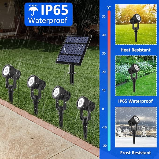 T-SUNUS Solar Spot Lights Outdoor Warm White Solar Powered Landscape Spotlights Low Voltage IP65 Waterproof 9.8ft Cable Auto On/Off for Outdoor Garden Yard Driveway Porch Walkway 3000K