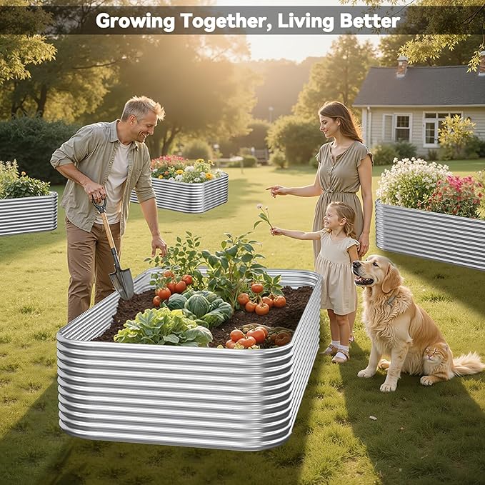 2 Pack Tall 8x3x1.5FT Raised Beds for Gardening Corrugated Galvanized Steel Raised Garden Bed Outdoor Metal Above Ground Garden Bed for Vegetables and Flowers