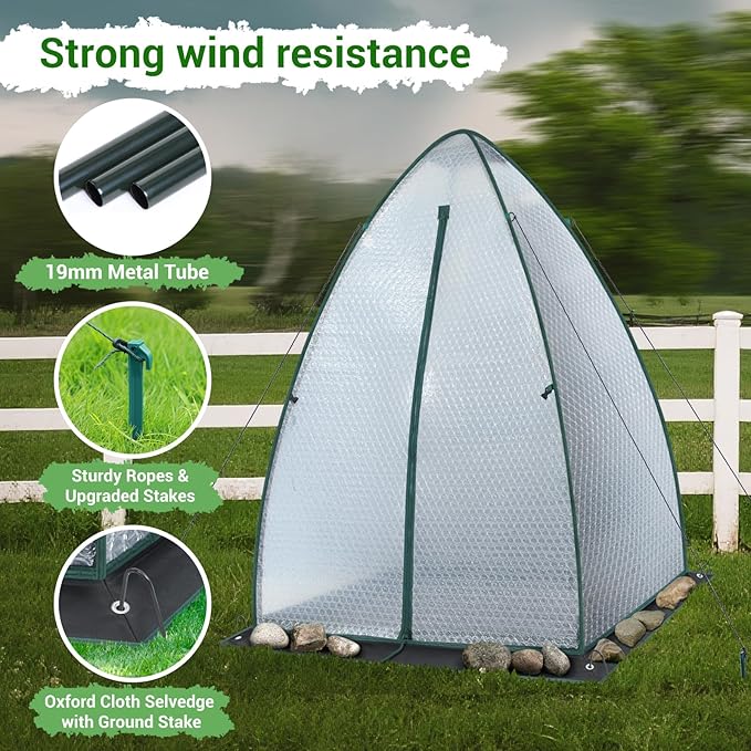 Green House for Outside Heavy Duty Ohuhu Portable Walk-in Winter Greenhouse with Thick PE Bubble Cover - Small Greenhouses Outdoor for Plants Winter Protection