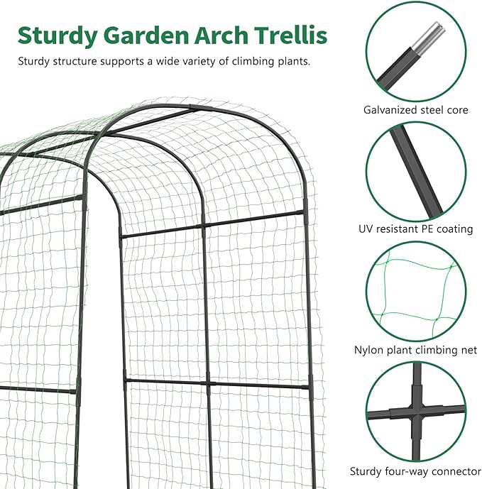 SUNYRISY Garden Arch Trellis for Climbing Plants Outdoor 71 x 47 x 83 Metal Core Tall Archway Tunnel Plant Support for Cucumber Tomato Vine Flowers Vegetables Climbing Plants