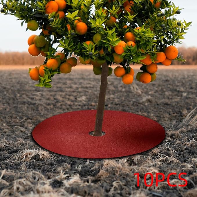 10x Tree Mulch Rings Weed Barrier Fabric with 2.76 Hole Gardening Thickened Plant Cover Breathable Non Woven Tree Protector Red