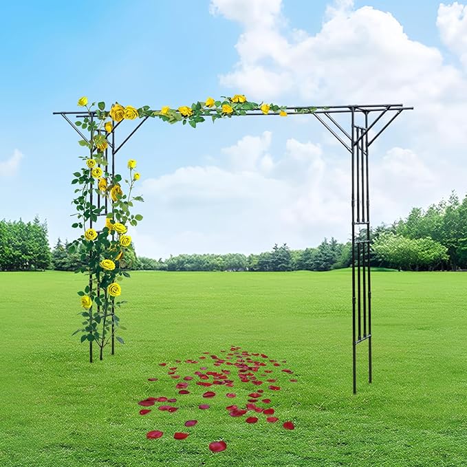 Sturdy Steel Outdoor Garden Trellis &amp Wedding ArchOutdoor Metal Climbing Plant Trellis for Vines FlowersGrapesGarden Arch11.8ft x 8.9ft (Black)