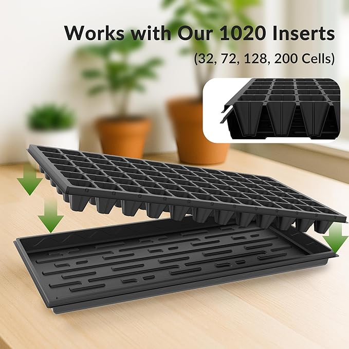 Gardzen 10-Pack 1020 Growing Trays Reusable Plant Grow Trays Ideal for Seed Starting Microgreens Indoor Gardening and Greenhouse Plant Nurseries