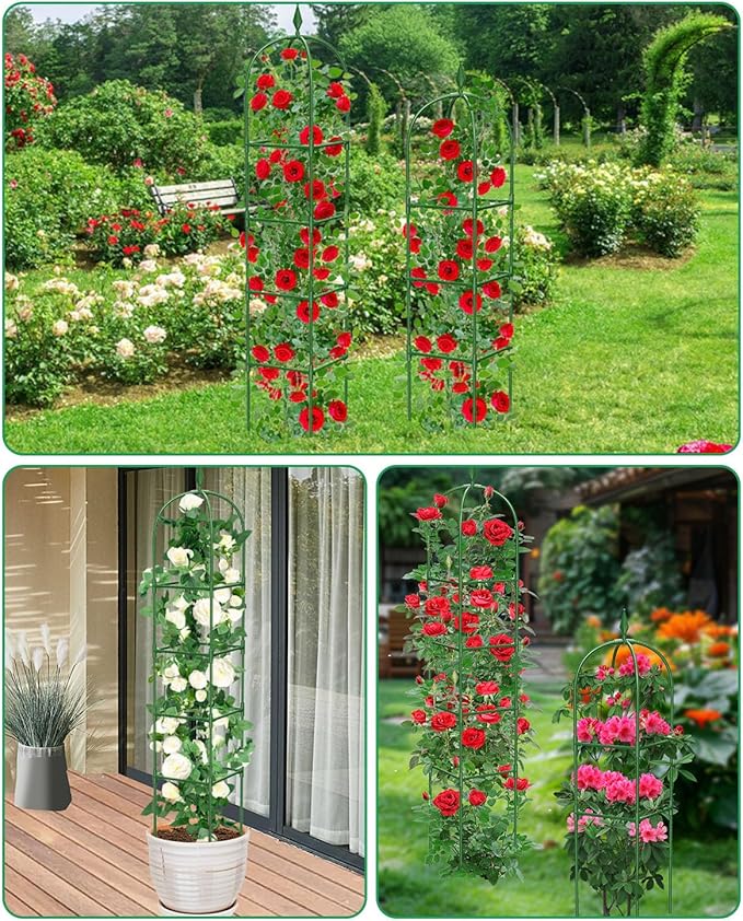 Garden Trellis for Climbing Plants Outdoor &amp Indoor - 6Ft Tall Rustproof Plant Support Cage for Vines Flowers Vegetables Roses | Heavy-Duty Adjustable &amp Decorative (3)