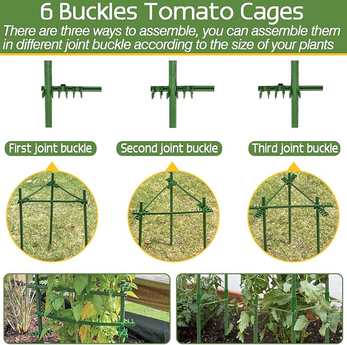 Halatool 8 Pack Tomato Cages for Garden Up to 48in(4FT) Adjustable Tomato CageGarden Stakes Tomato Trellis for Pots Green Tomato Plant Support with Snap-On Arms for Vegetables Plants(6 Buckles)