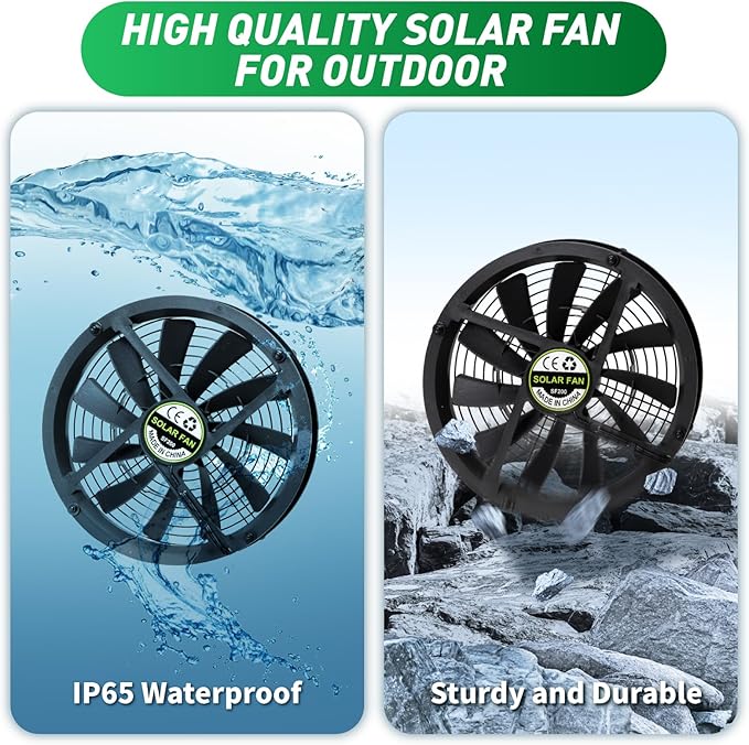 Solar Exhaust Fan with Battery 40W 10 Solar Powered Fans for Greenhouse with 60Wh Battery Run Day &amp Night Solar Vent Fan for Shed Chicken Coop Dog House Outside Waterproof &amp Low Noise