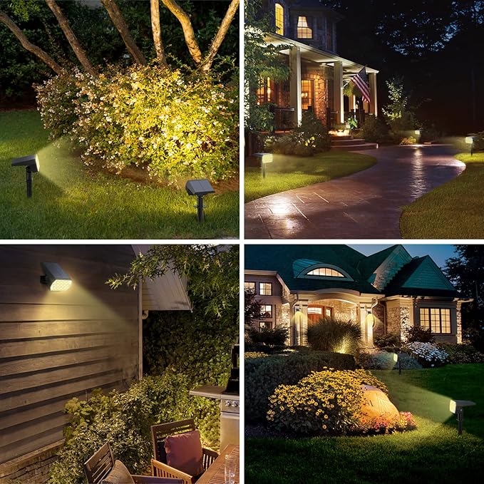 WELALO Solar Spot Lights Outdoor [2 Pack/65 LED/3 Modes] Solar Landscape Spotlights Solar Powered Security Lights IP68 Waterproof Wall Lights for Outsides Walkway Yard Garden Driveway(Warm White)