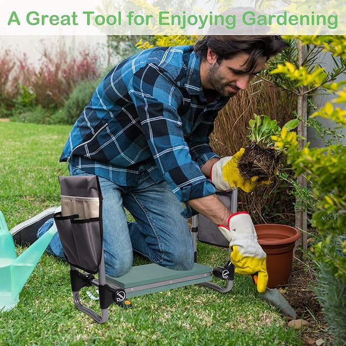 Foldable Garden Kneeler and Seat Upgraded Gardening Stool with 2 Bonus Tool Pouches Lightweight and Heavy Duty Garden Bench with Comfortable Eva Foam Pad for Arthritis Parent Gardener