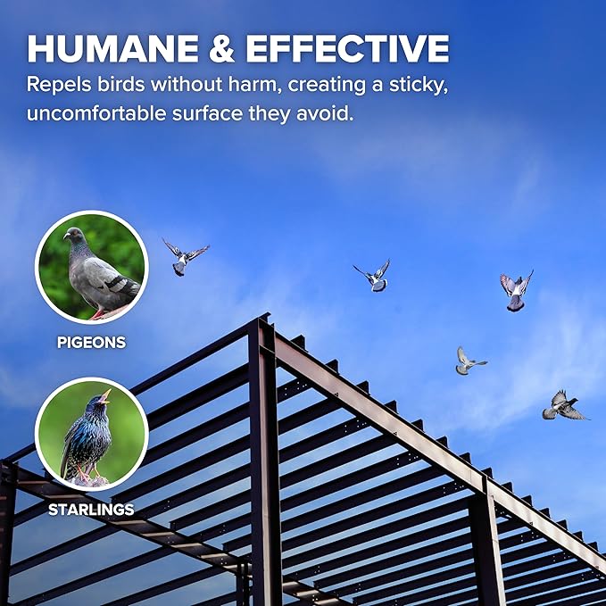 Bird B Gone - Transparent Bird Gel - Bird Repellent Gel (12 Pack) Pigeon Deterrent for Balcony Bird Deterrents for Outside Bird Repellent Devices Outdoor Bird Proof Gel for Pigeons Starlings